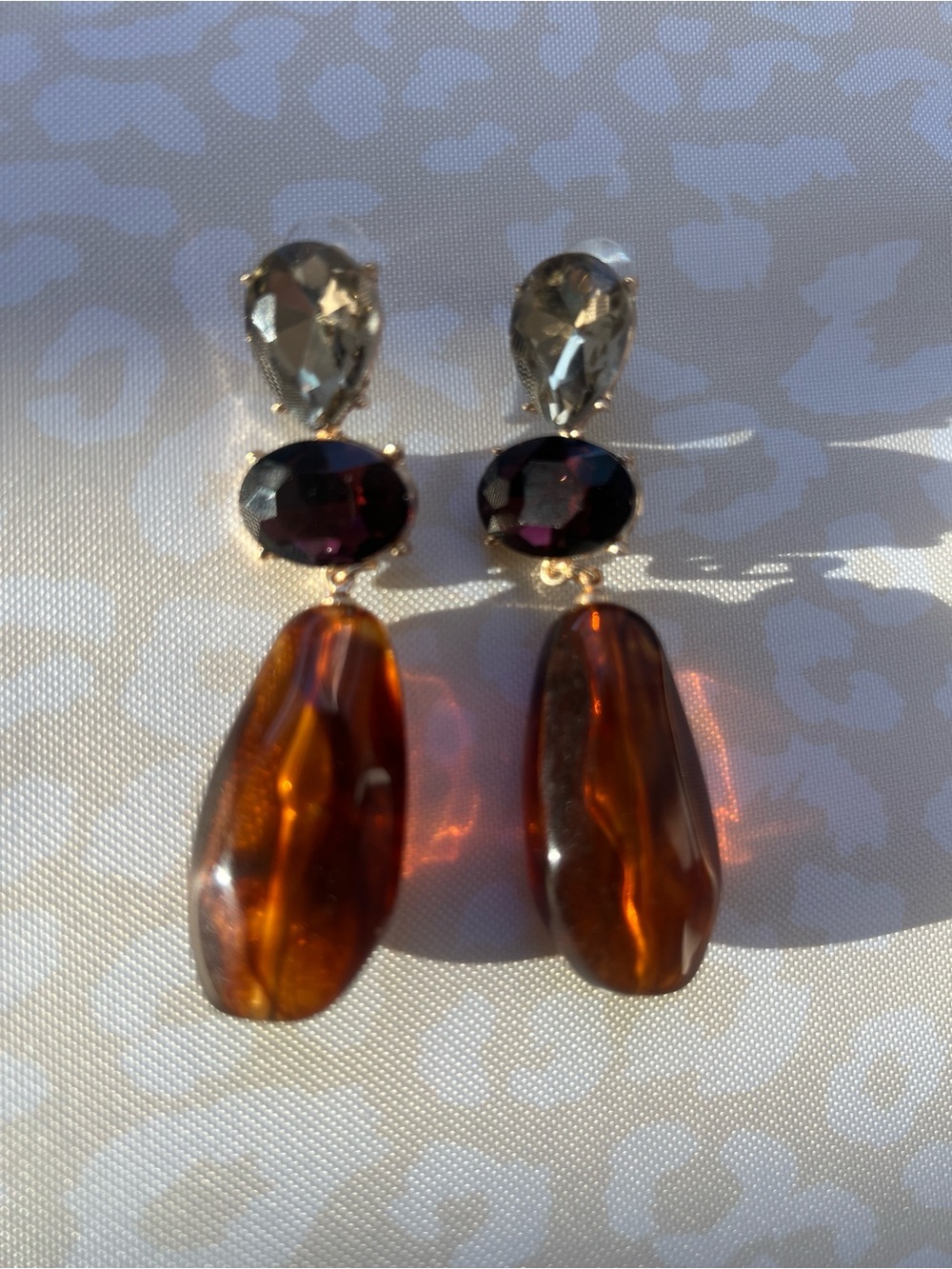 Elegant Amber Drop Statement Earrings - Gold Accent 8cm - Picture 8 of 11